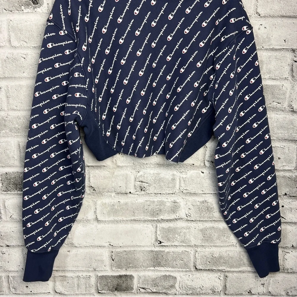 Champion Reverse Weave All Over Print Logo Cropped Hoodie Size Small - Picture 9 of 12